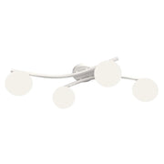Plafoniera 4 Luci Hel In Accciaio Bianco E Sfere In Vetro Bianco