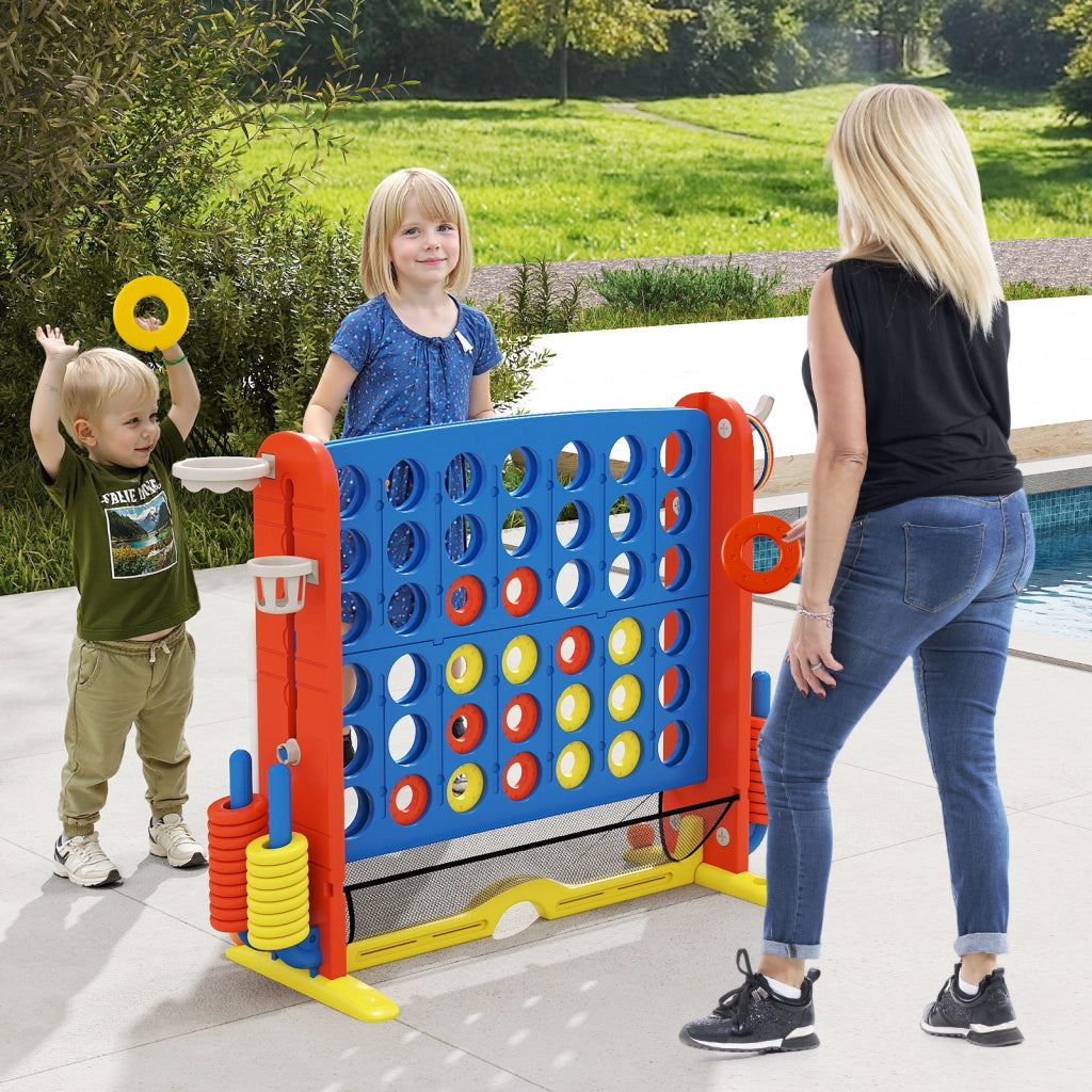 Set di gioco 4 in fila jumbo con lancio anelli e canestro basket, Gioco regolabile in altezza con golf porta bicchieri e borsa trasporto per feste Arancione