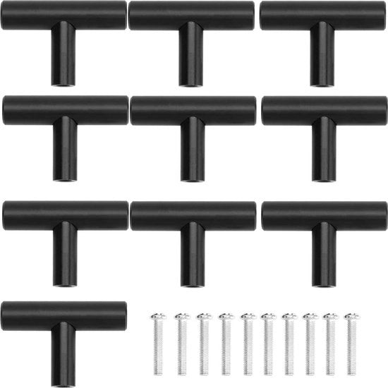 10 pezzi - Maniglione rotondo - 5 cm - Maniglia - Maniglione - Maniglione porta - Maniglione in acciaio - Nero opaco - Maniglia bagno - Maniglie armadio - inclusi viti di fissaggio