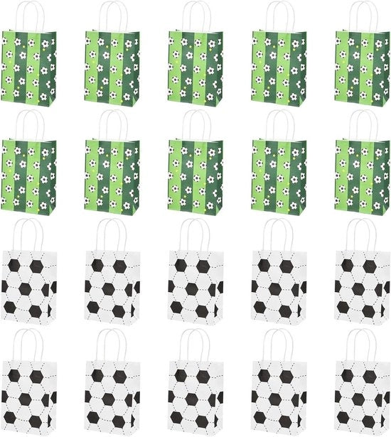 Set di 20 sacchetti di carta con tema calcio - Sacchetti di carta per festa di calcio - Sacchetti per snack e dolci con tema calcio per bambini e adulti - Sacchetti di carta in kraft per snack e dolci