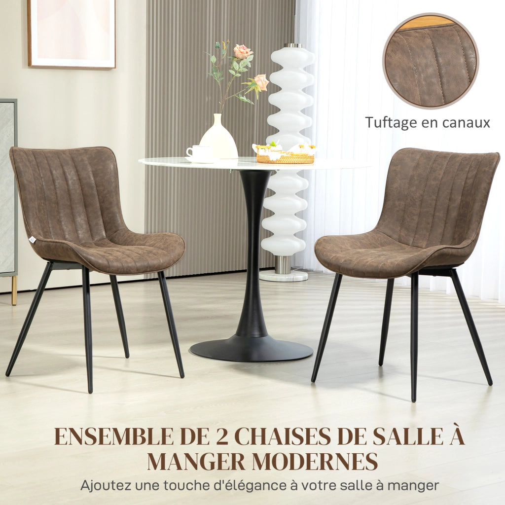 Set 2 Sedie da Pranzo Imbottite ¨C Xylo ¨C Velluto Marrone Schienale Capitonn¨¦ Design Moderno
