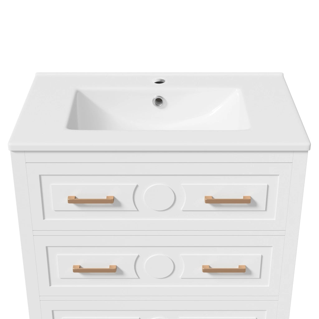 Mobile bagno freestanding 76,5 x 47 x 82 cm in MDF con lavabo in ceramica, 3 cassetti, bianco