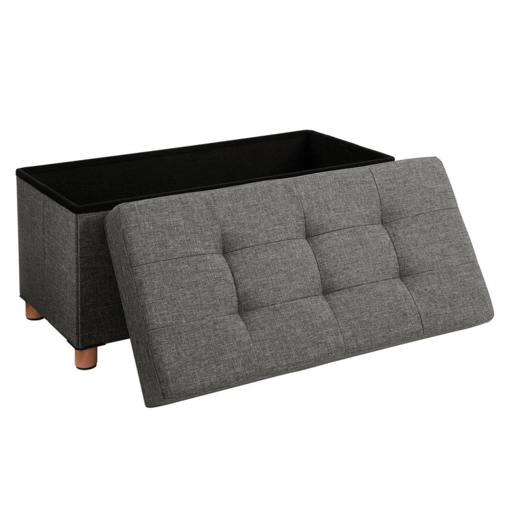 Panca/sgabello contenitore pieghevole imbottito con coperchio gambe in legno massello salvaspazio capacità 65L portata 300kg per camera da letto/corridoio 76cm grigio scuro 12_0003328