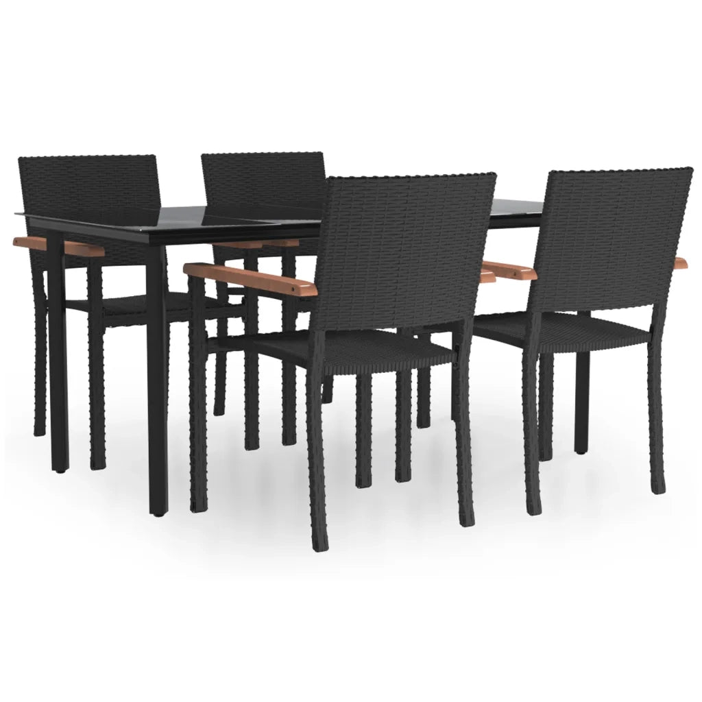 Set da Pranzo da Giardino 5 pz | Set Salotto da Giardino Nero in Polyrattan