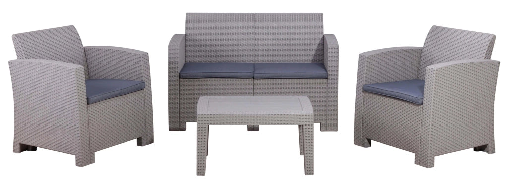 Set Salotto da Giardino in Resina Divano 2 Poltrone e Tavolino Taddei Iseo Grigio Chiaro