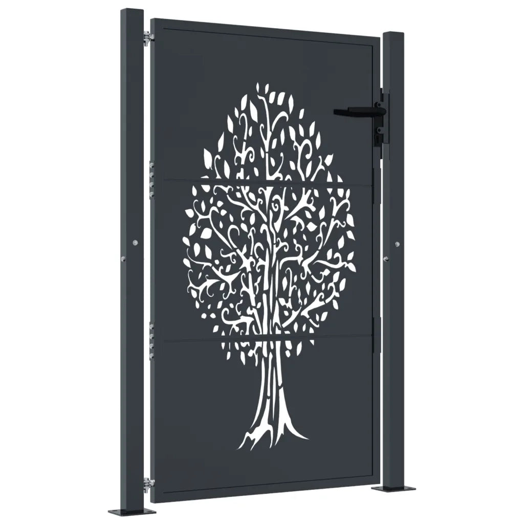 Cancello Giardino-Porta da giardino Antracite 105x155 cm in Acciaio Design Albero