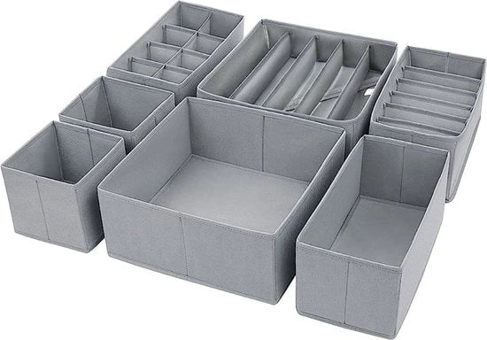 Set di 7 Organizzatori di stoffa, Scatole pieghevoli per l'ordinamento, Scatola per la raccolta, Ideale per reggisen e calze, Grigio