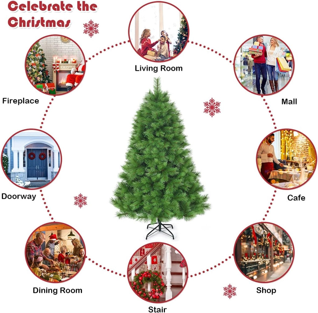 Albero di Natale Verde 1,8/2M, Albero di Natale Folto, Sintetico, Albero di Natale per Feste, Case, Uffici, Negozi, Bar, Supporto in Ferro, Rami Spessi