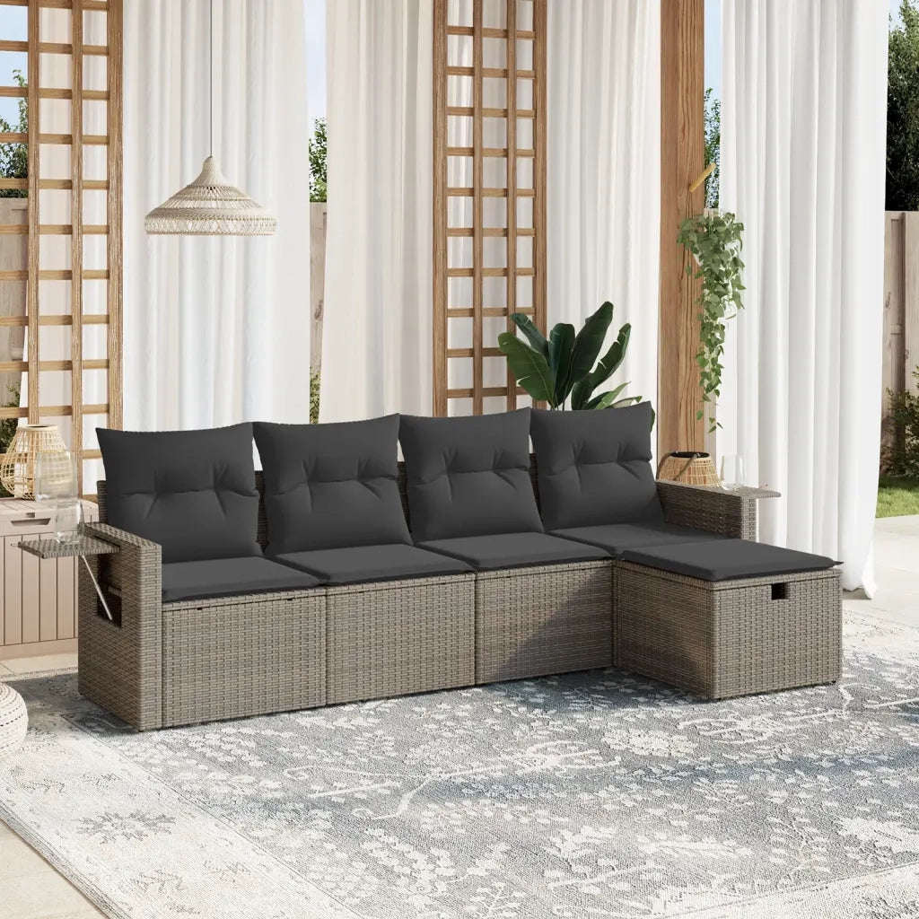 Set Divano da Giardino 5 pz | Set Salotto da Giardino con Cuscini Grigio in Polyrattan