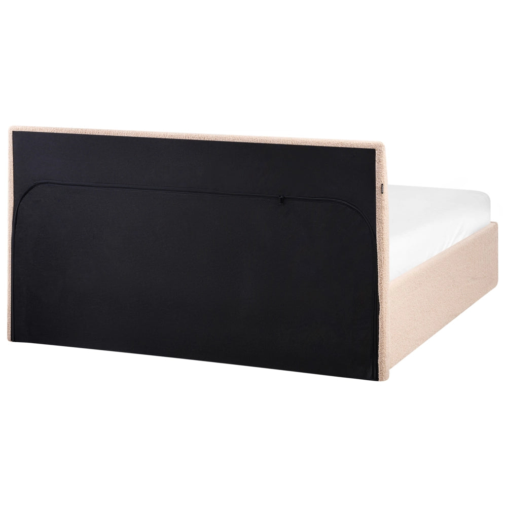 Letto matrimoniale Imbottito in Tessuto beige con testiera e contenitore 120 x 200 cm stile elegante