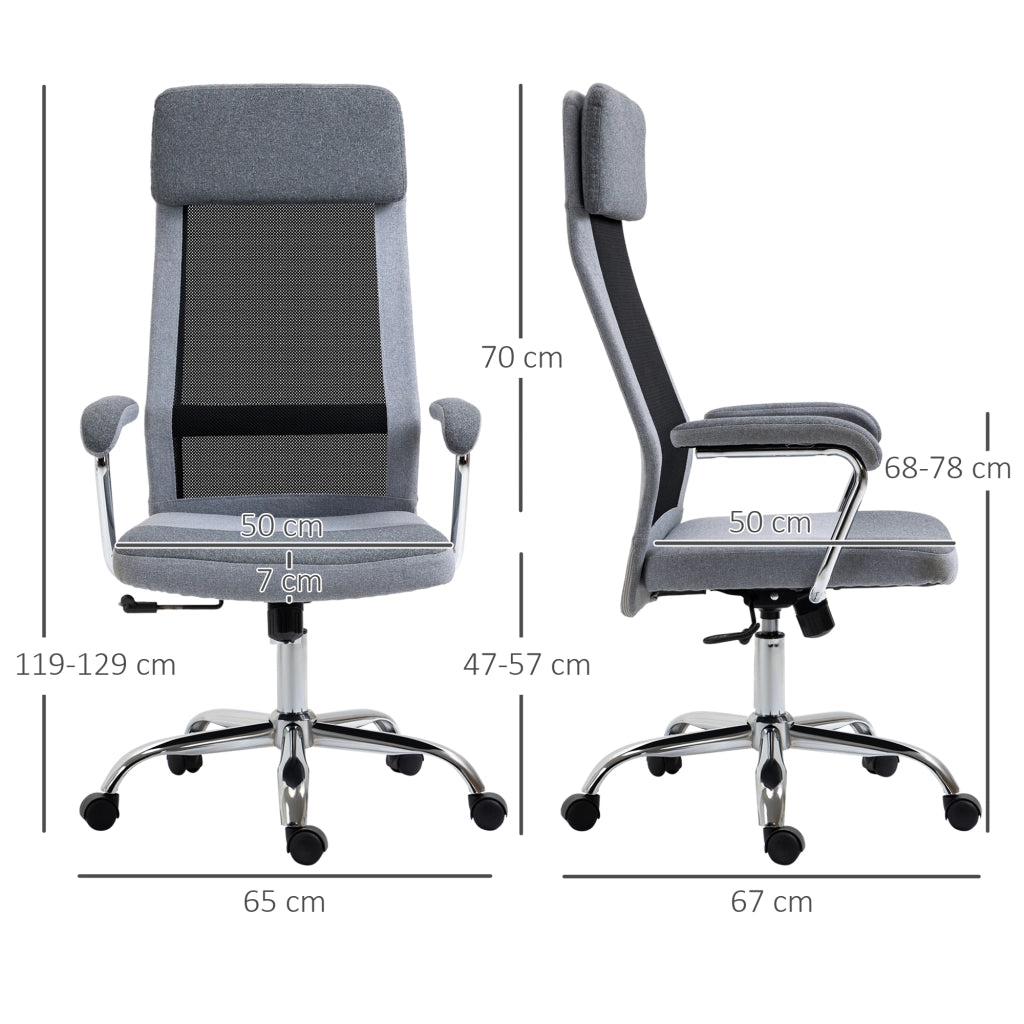 Sedia da Ufficio Ergonomica Girevole, Altezza Regolabile e Dondolamento, Poltrona in Tessuto a Rete 65x67x119-129cm Grigio