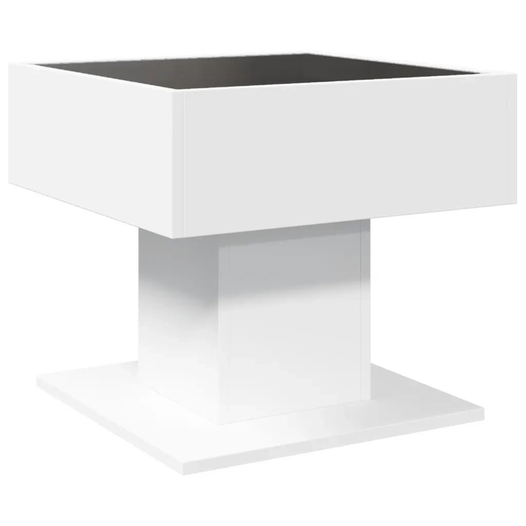 Tavolino Salotto con LED Bianco 50x50x45 cm Legno Multistrato