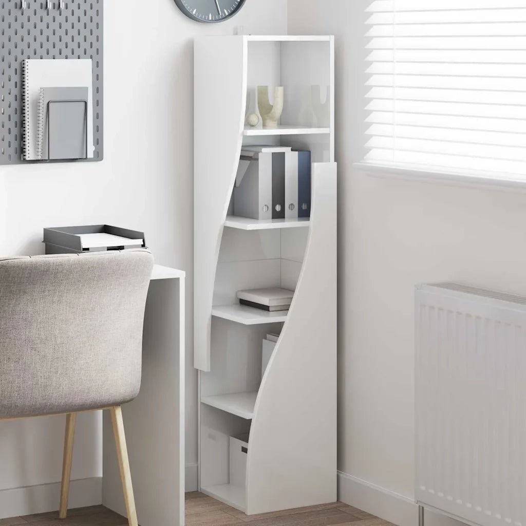 Mobile angolare Bianco Lucido 32x32x140cm Legno multistrato