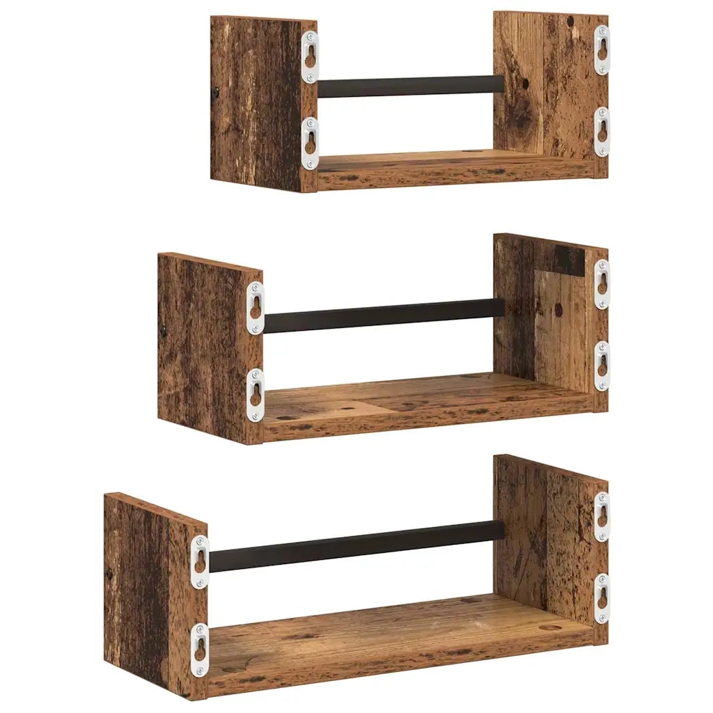 Set mensole da parete 3 pcs Legno vecchio 40x16x14cm 882787