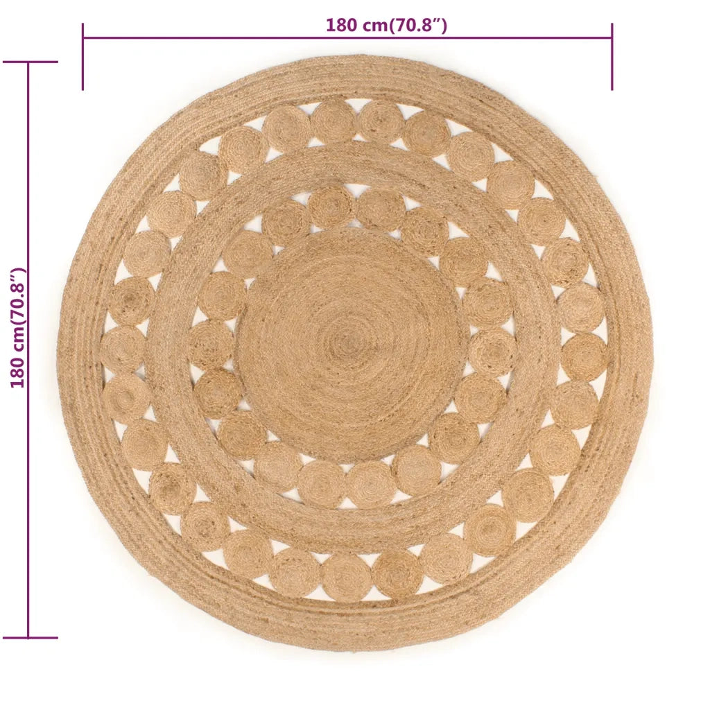 Tappeto in Iuta con Design Intrecciato 180 cm Rotondo 343590