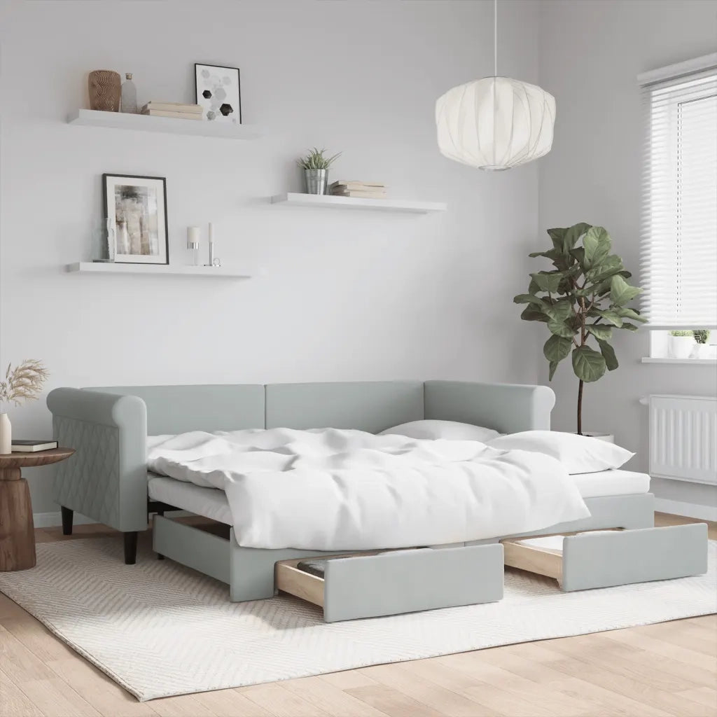 Divano Letto Estraibile Cassetti-Sofa Letto-Daybed Grigio Chiaro 90x190cm Velluto 222949