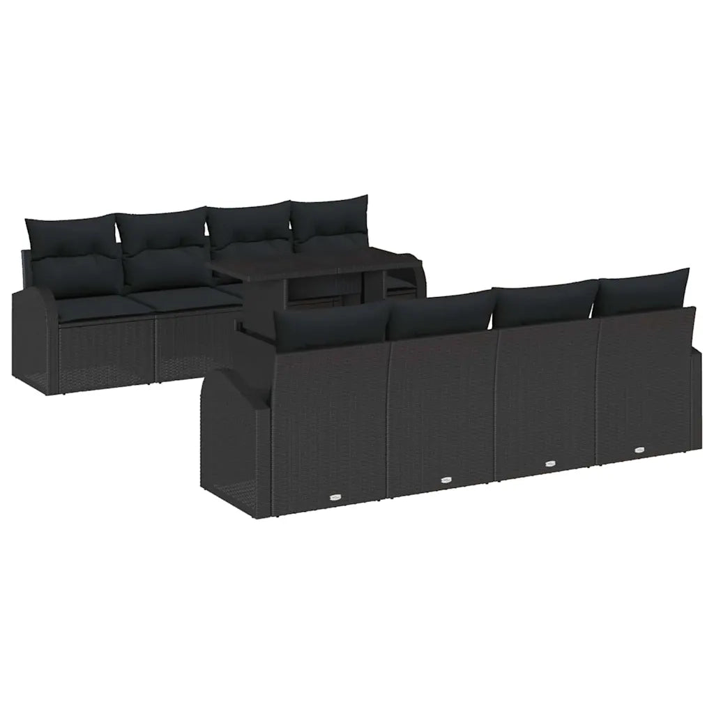 Set Divano da Giardino con cuscino 7 pcs Nero Poly Rattan 3348609