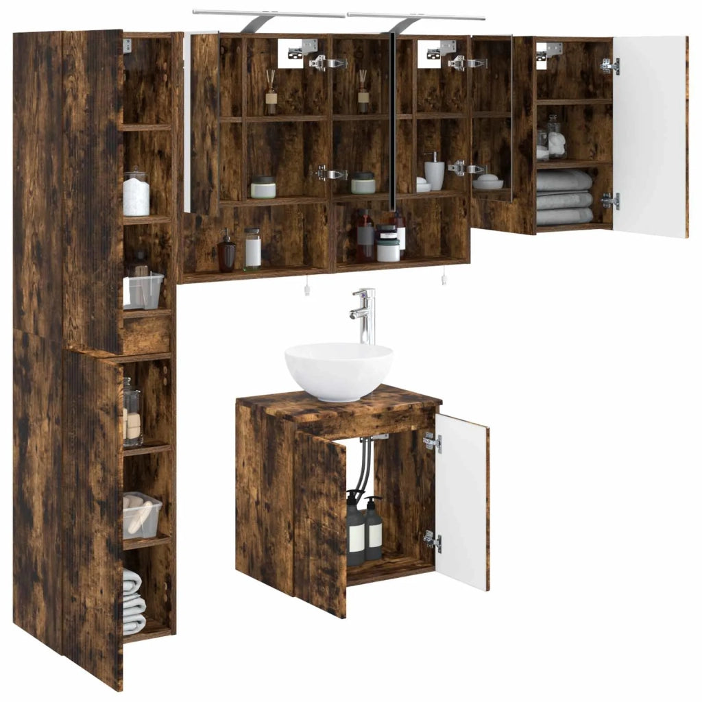 Set di Armadi da Bagno 5 pcs Rovere Fumo 50 x 14,5 x 70 cm 3407299