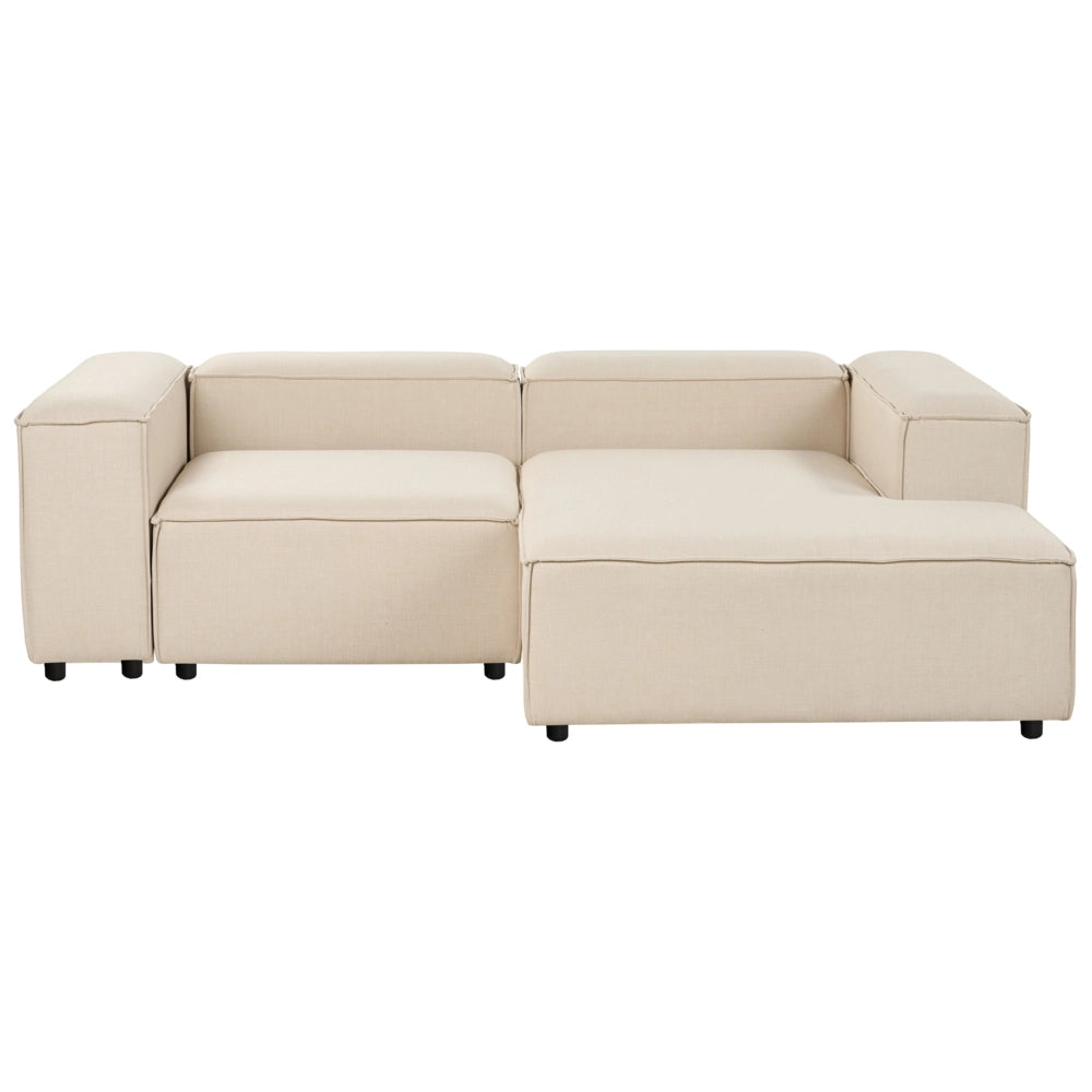 Divano modulare moderno angolare a 3 posti lato sinistro con ottomana in poliestere Beige Gambe nere Soggiorno moderno