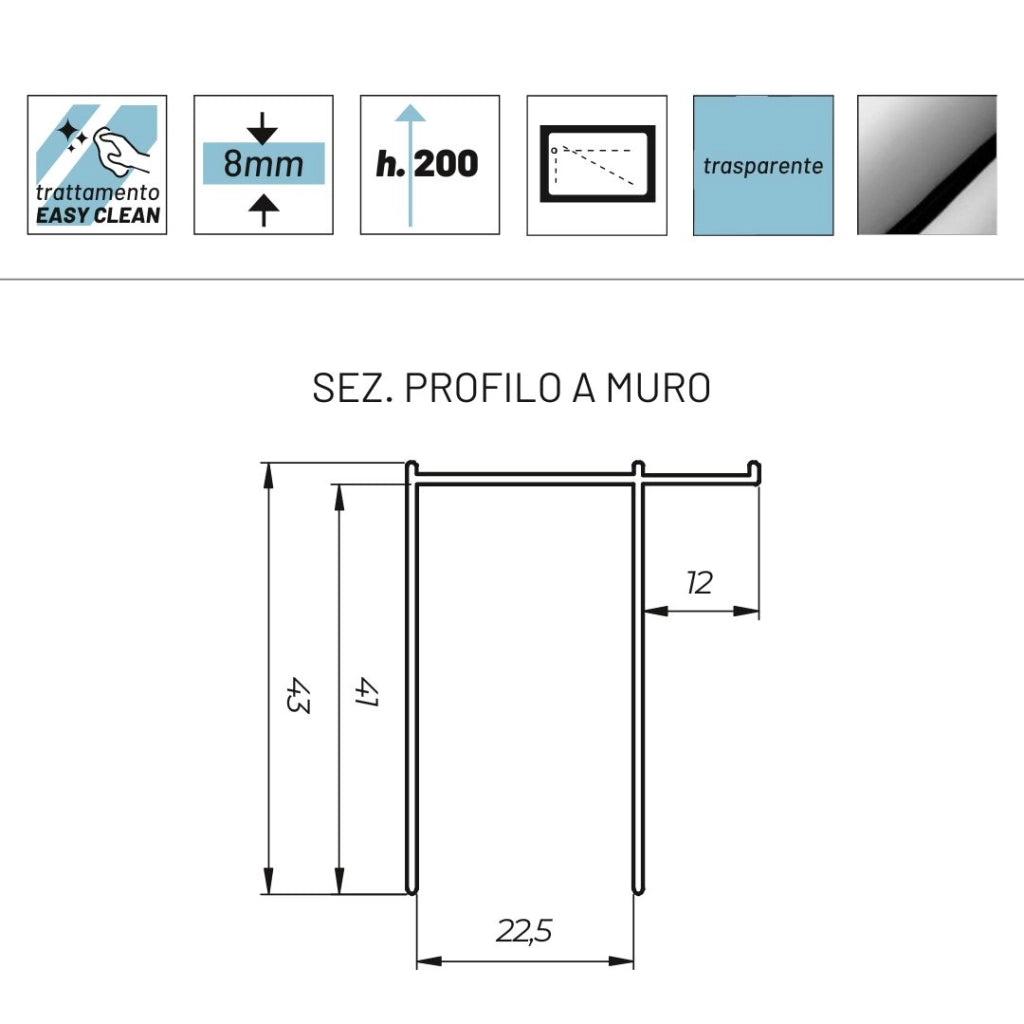 Parete doccia walk in basculante lorna l112f cristallo 8 millimetri 107-109 cm