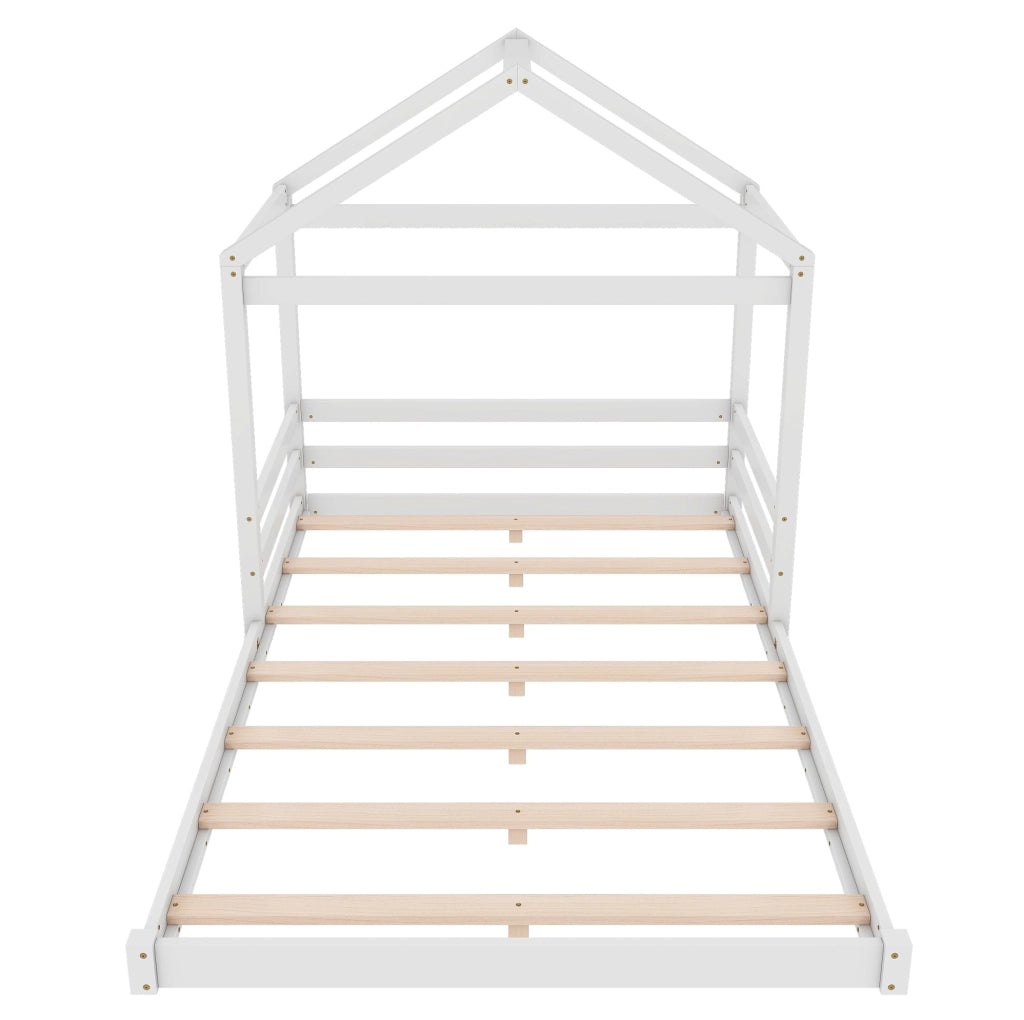 Letto a casetta 140x200 cm; con rete a doghe; legno e MDF; bianco (Senza materasso)