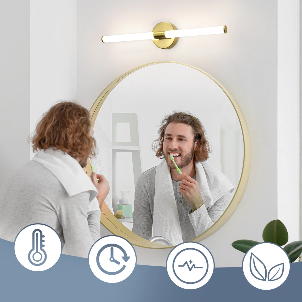 ZMH Lampada da specchio LED a Parete 8W Oro 60 cm 4000K Luce Neutra Moderna IP44 per Armadio Cantina Cucina Corridoio