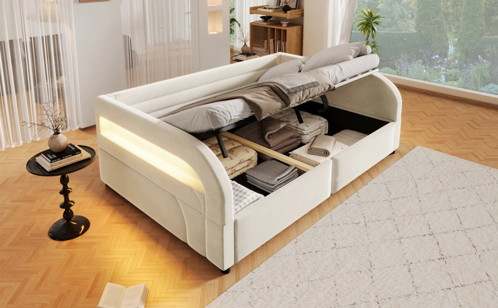 letto a piattaforma imbottito flanella beige 140 x 200 cm