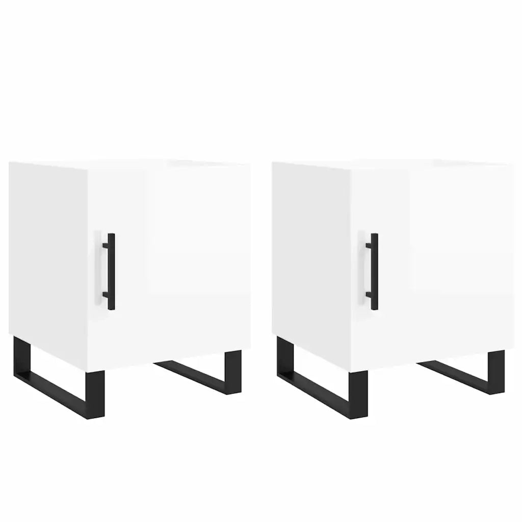 Comodini 2pz-Set di 2 Tavolino da notte Bianco Lucido 40x40x50 cm in Legno Multistrato