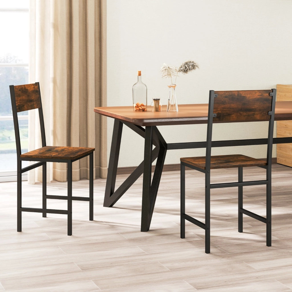 Set di 2 sedie da pranzo senza braccioli con schienale inclinato, Sedie industriali con gambe in metallo Marrone