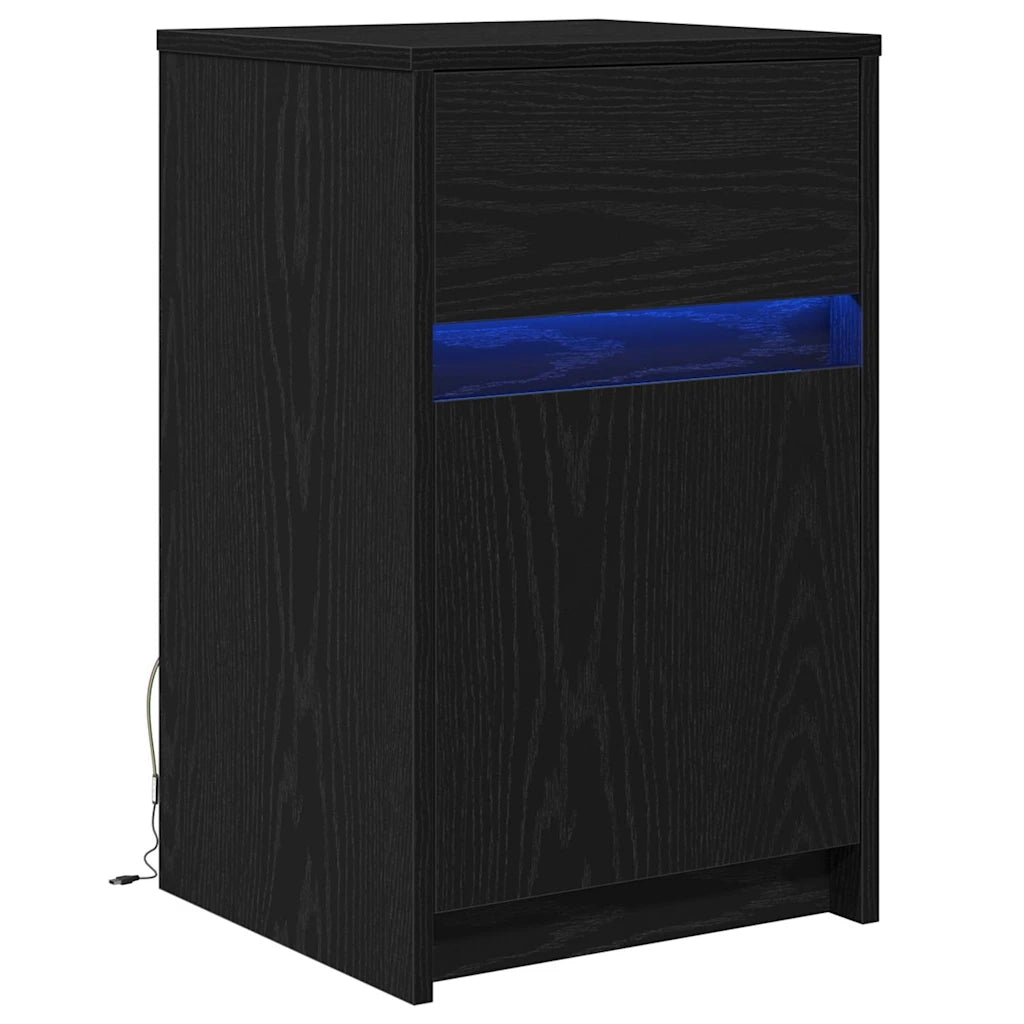 Armadio da letto | Comodino | Armadio da Notte | Mobiletto da notte LED con cassetto Rovere nero 38 x 34 x 61 cm