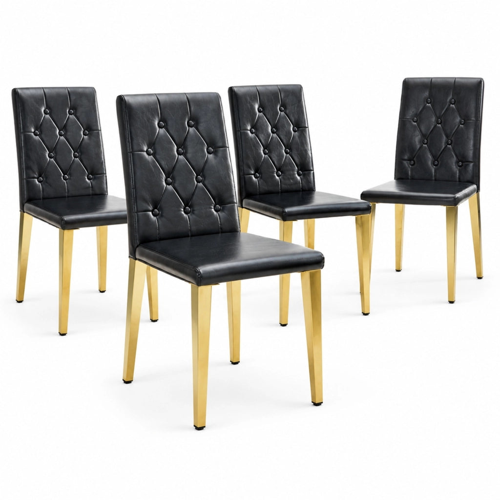 Set di 4 sedie da pranzo in PU nero con gambe oro