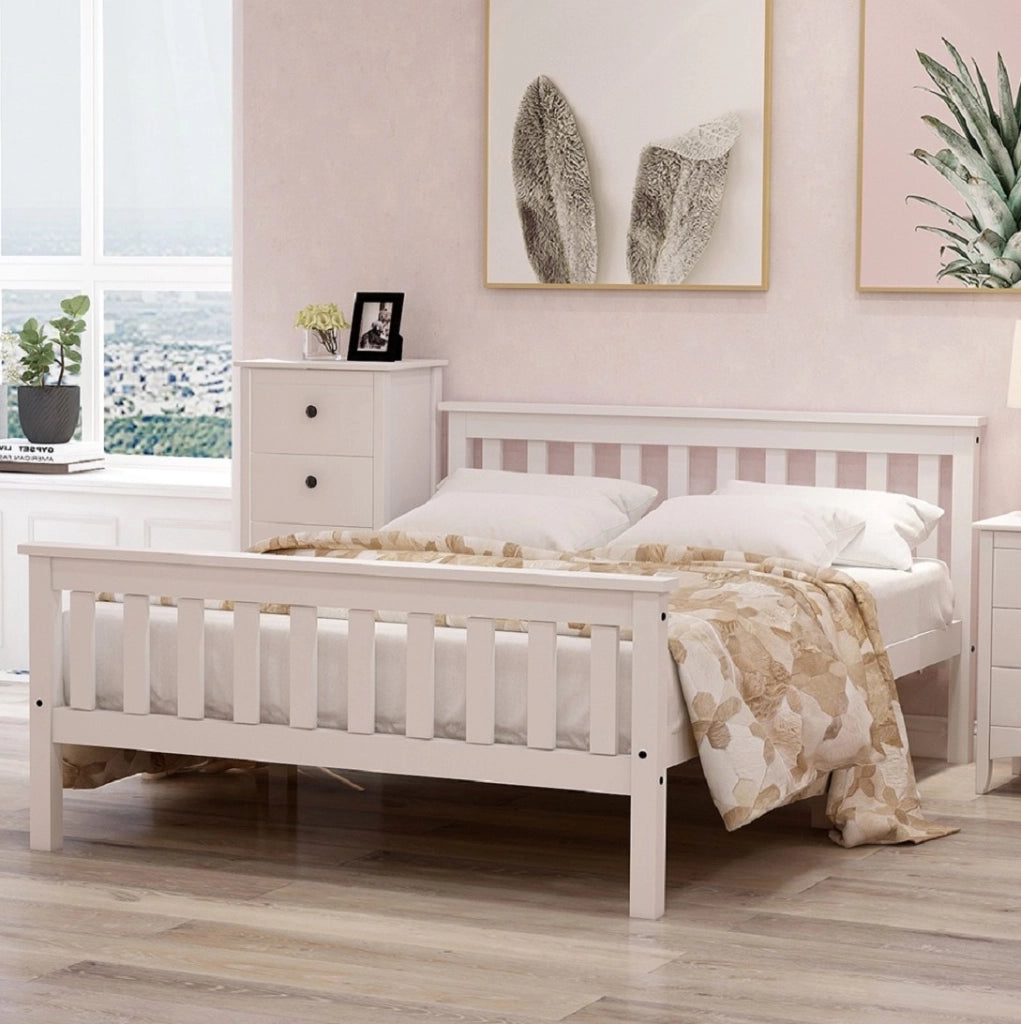 Letto in legno bianco 140 x 200 cm con rete a doghe