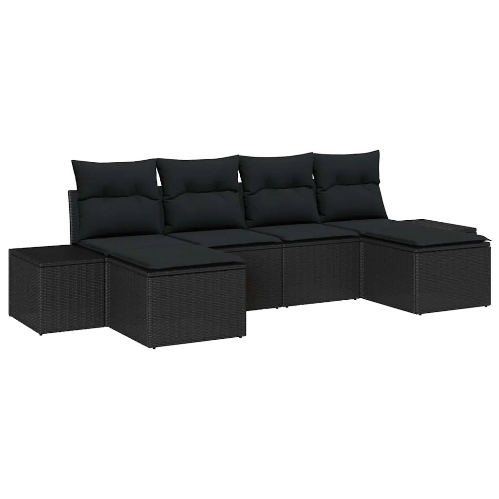Set Divano da Giardino con cuscino 4 pcs Nero polyrattan
