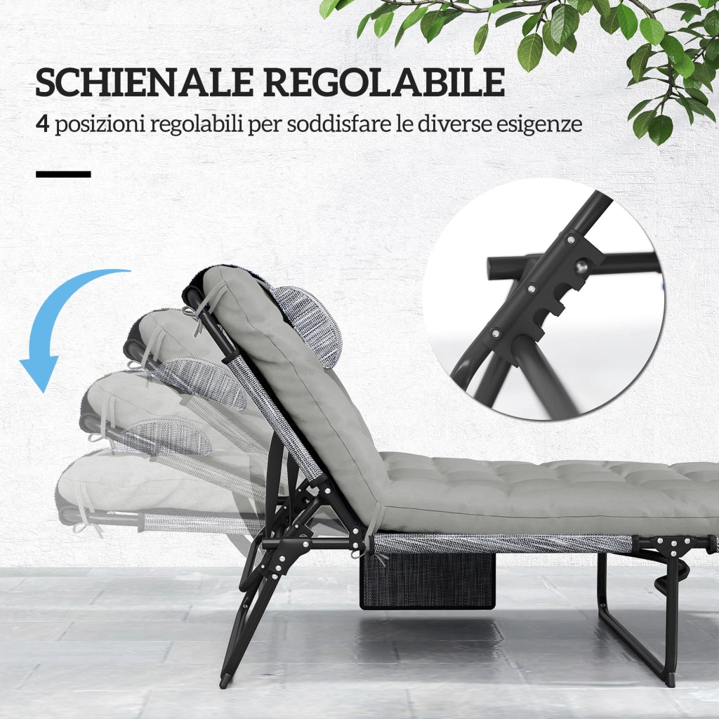 Lettino da Giardino Pieghevole e Reclinabile con Tasca Laterale, 68x189x30 cm, Nero e Grigio