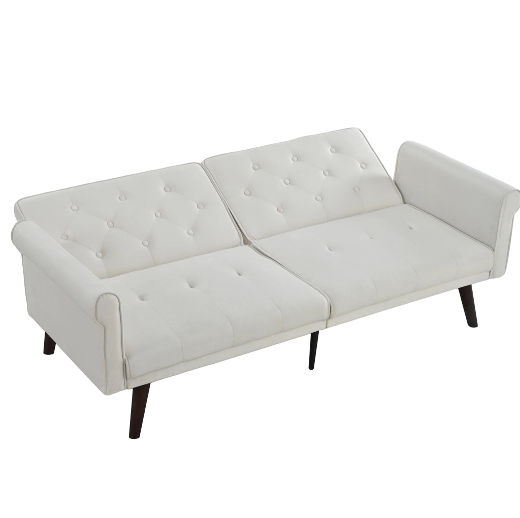 Divano letto 2 posti in velluto beige con schienali regolabili HAVRYA