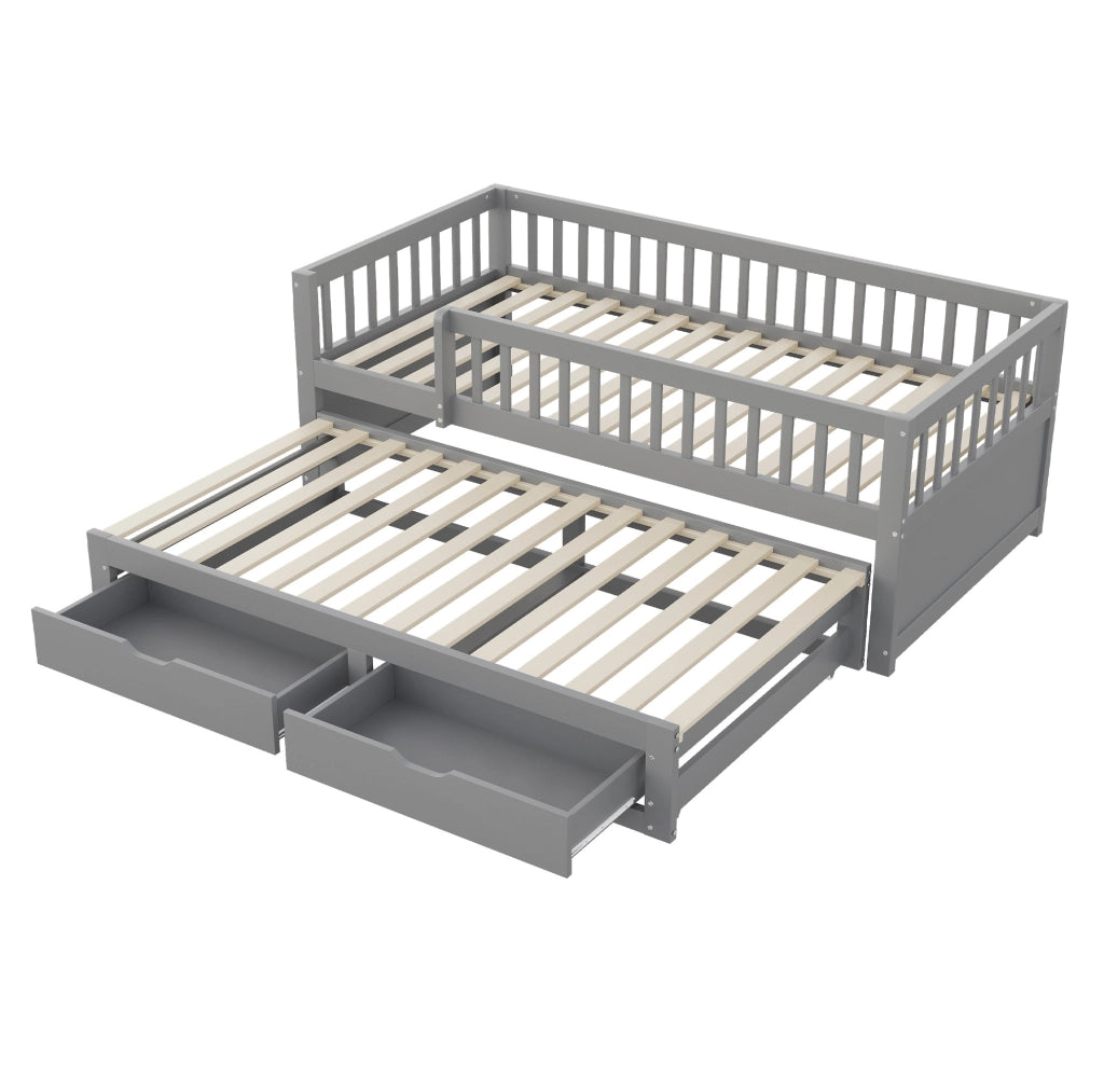Divano letto 90x200 cm con letto estraibile e 2 cassetti in legno grigio