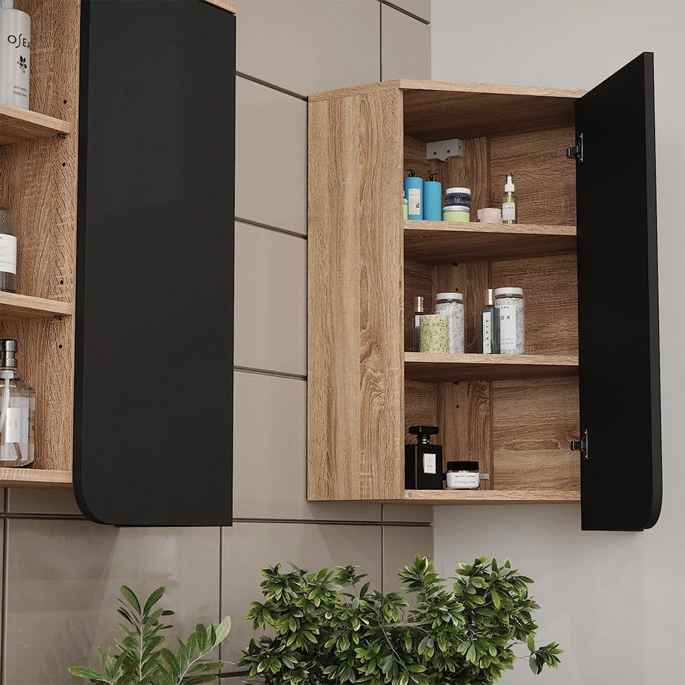 Mobiletto da bagno Karen, Antracite, 50 x 75 cm con porta e vani aperti