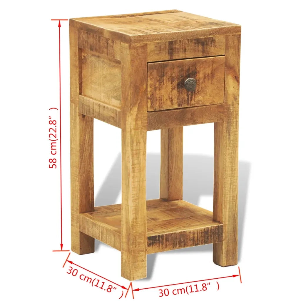 Comodino | Armadio da Notte | Mobiletto da notte con 1 Cassetto in Legno Massello di Mango