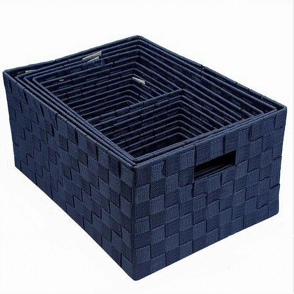 Trade Shop - Set 21 Pezzi Box Scatola In Tessuto Porta Oggetti Organizer Con Manici Blu 79088 -