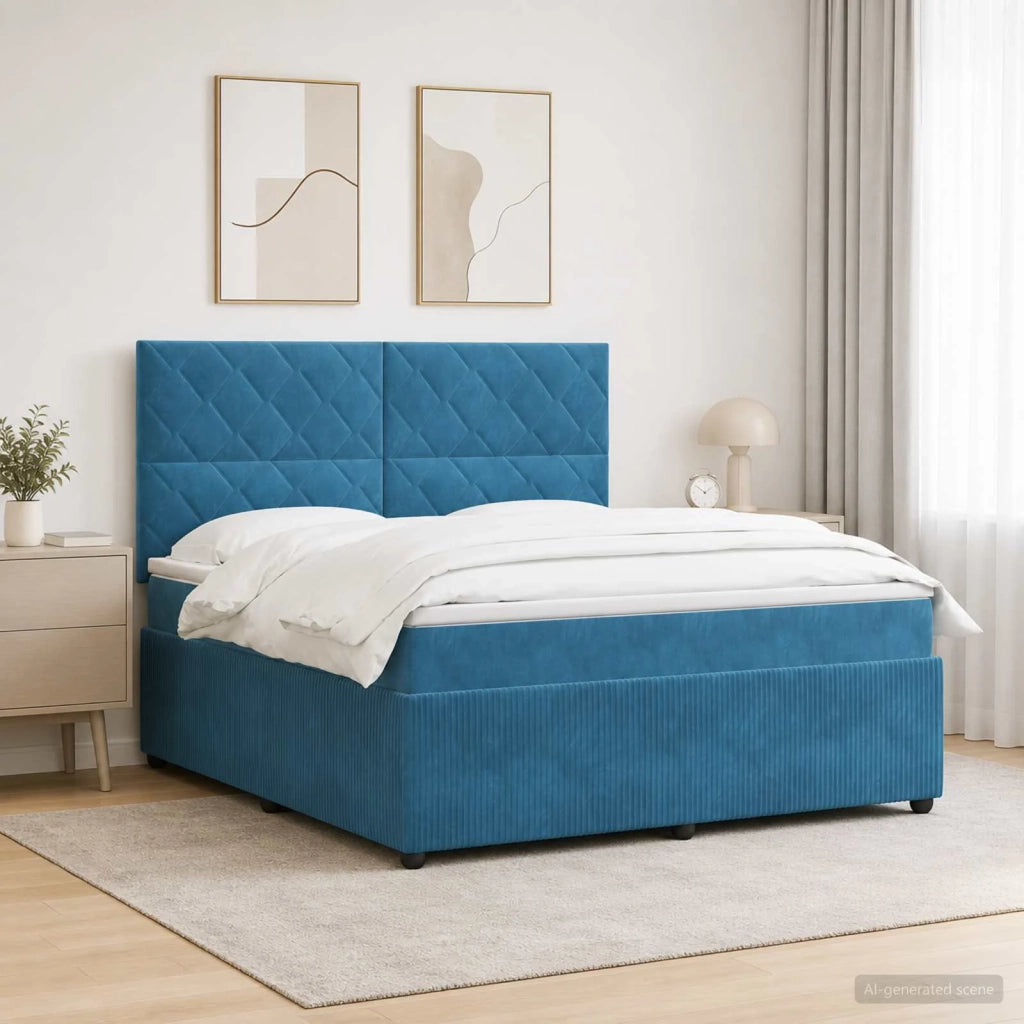 Letto Box Spring LED con Materasso Blu 140 x 190 cm Velluto 3456075