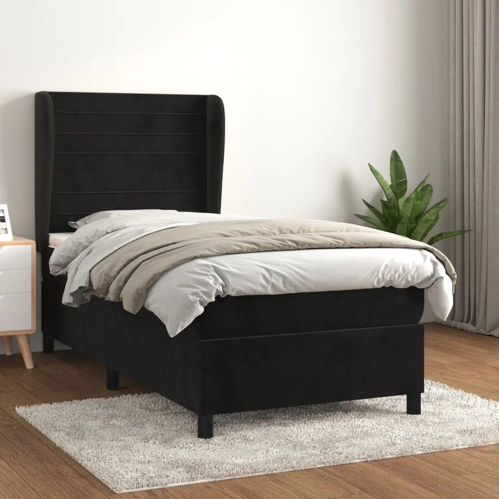 Giroletto a Molle con Materasso Nero 90x200 cm in Velluto 3129251