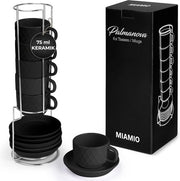 Set di 6 ciotole per espresso in ceramica di alta qualità, 75 ml, con base in pietra naturale - Collezione Palmanova (nero)