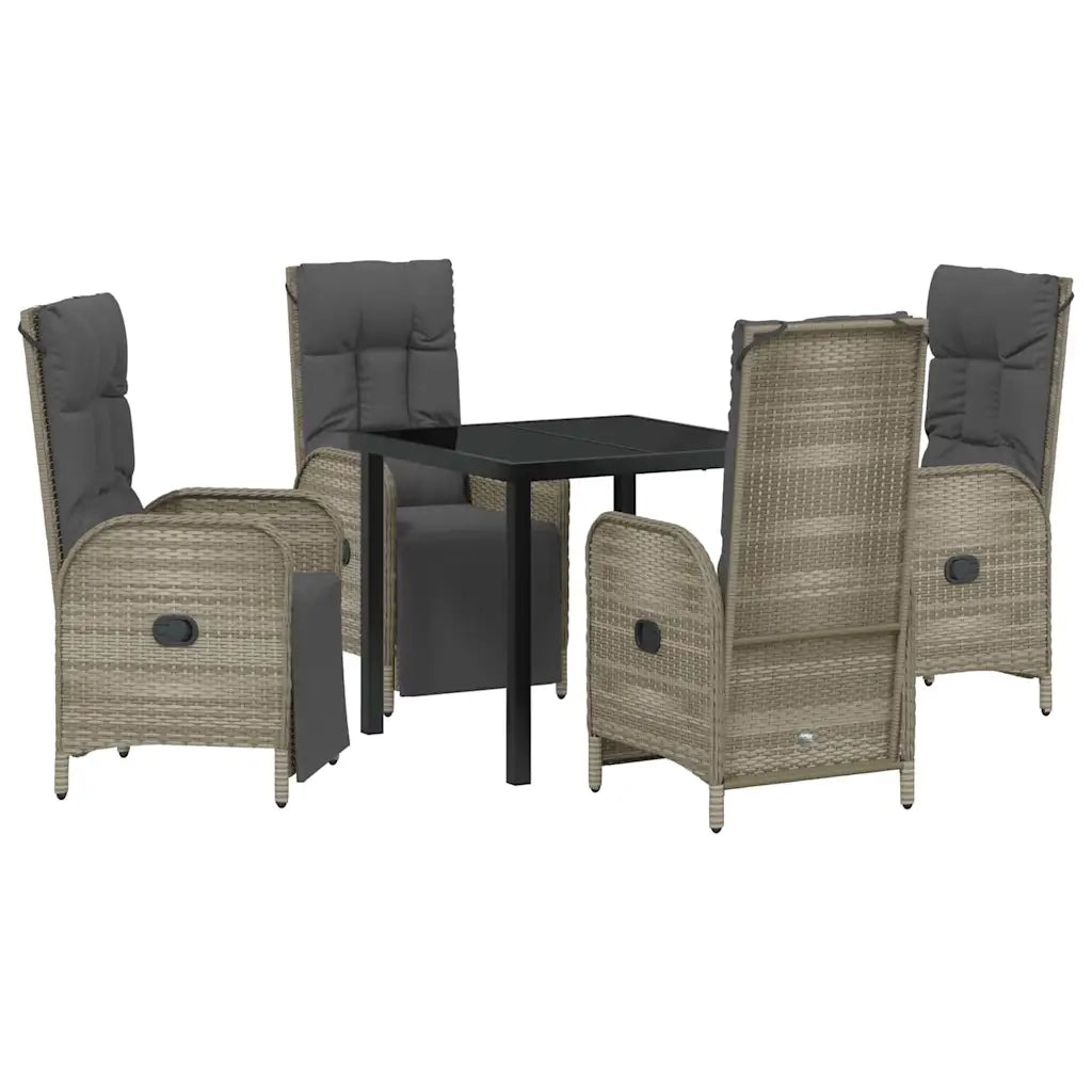 Set da Pranzo per Giardino con cuscino 5 pcs Grigio polyrattan