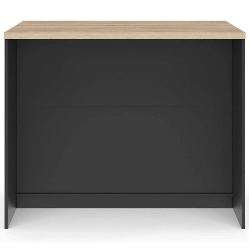 IDMarket - Isola centrale TIBO 110 cm con 3 cassetti in legno nero e piano di lavoro effetto faggio