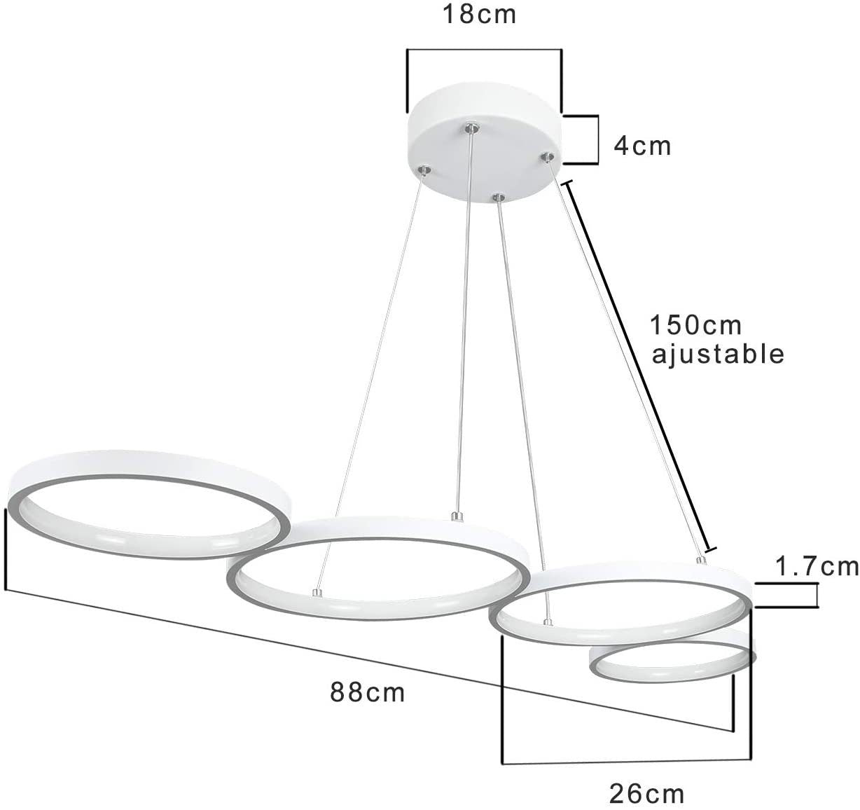 Lampada a sospensione ZMH moderno 4 luci anello altezza regolabile 88 cm per sala da pranzo e ufficio