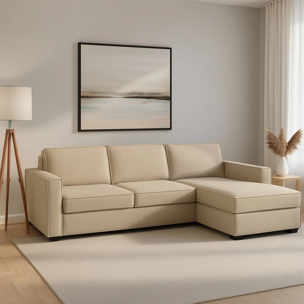 Assobasso, Divano Fisso con Penisola Sfoderabile Made in Italy, 260x95 cm Beige