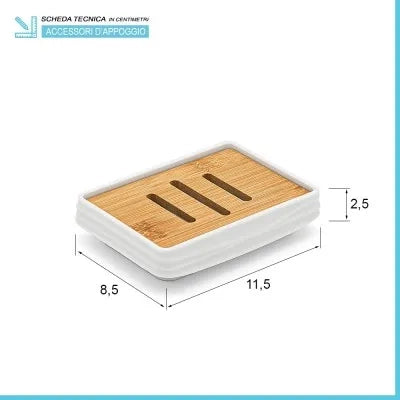 Porta sapone da appoggio bianco in abs e bambù Wave