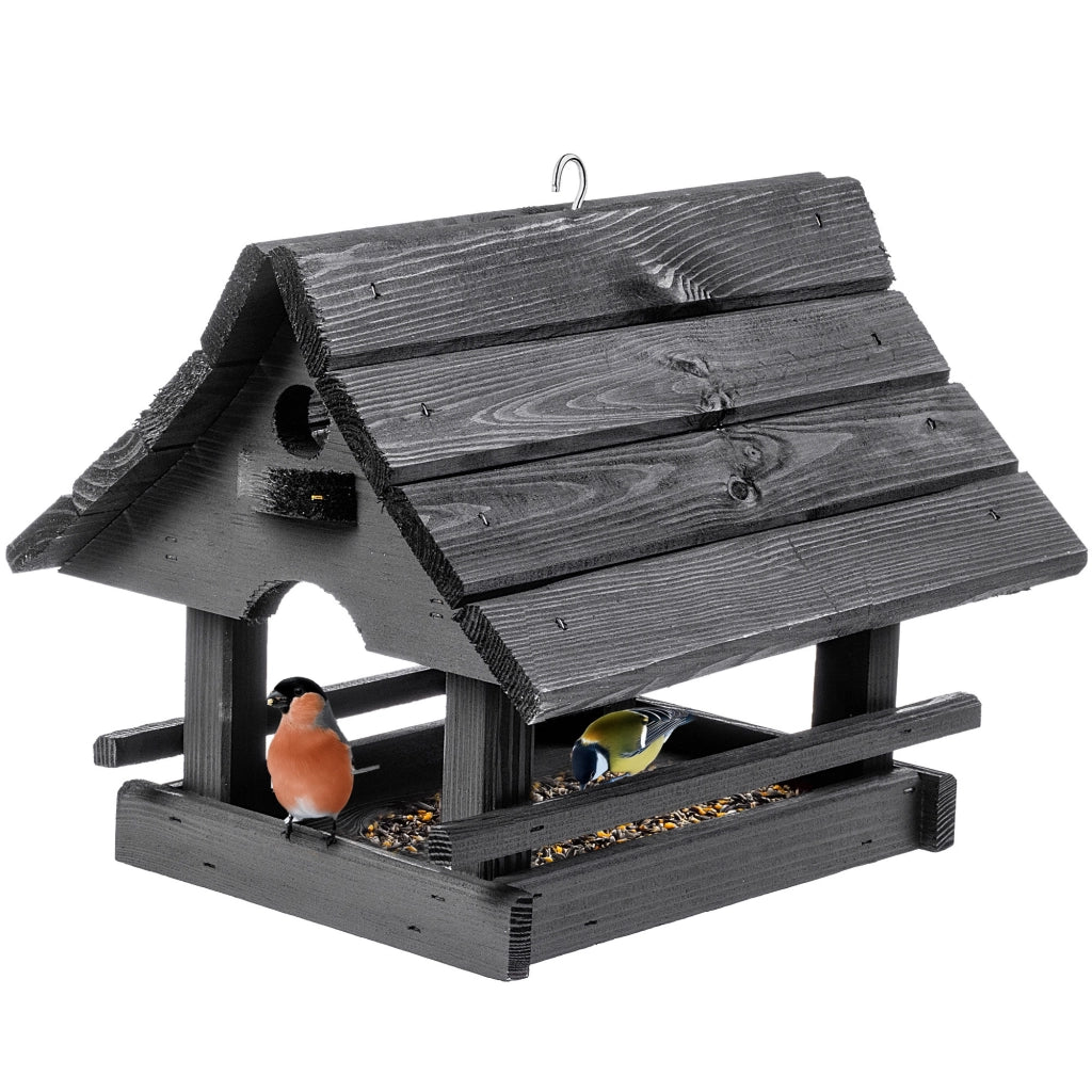 KADAX Grande mangiatoia per uccelli in legno di alta qualità da appendere, colore grigio, ideale come regalo.