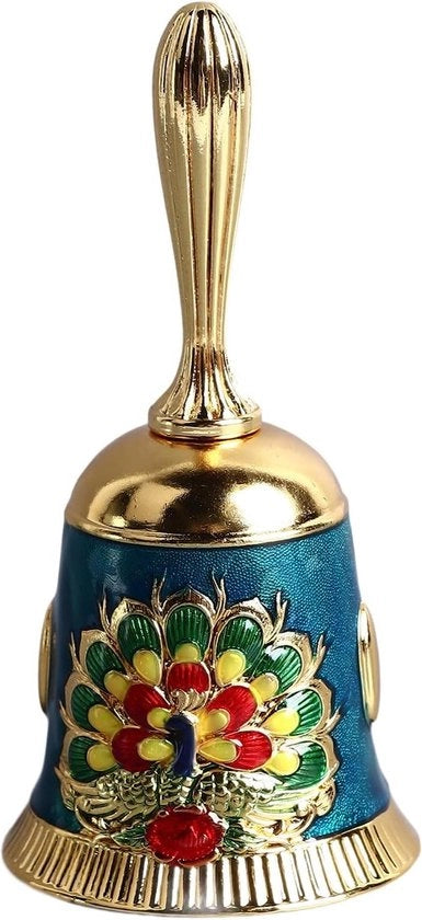 Tavolino in Ottone con Maniglia in Legno con Disegno Intagliato - Maniglia di Avviso con Maniglia a Forma Sferica per Cena di Famiglia, Matrimonio, Festa, Scuola