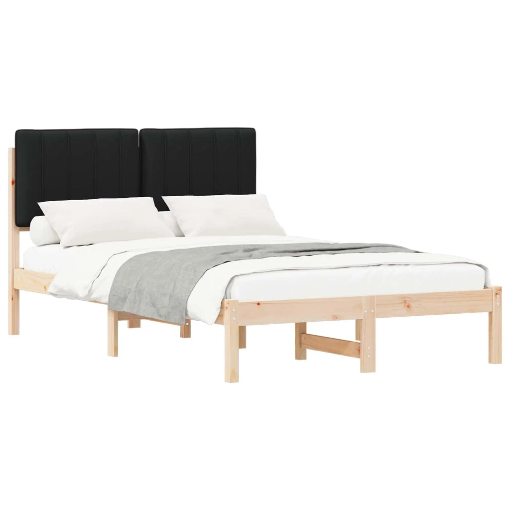 Letto con Testiera Rivestita Naturale e Nero 120 x 200 cm